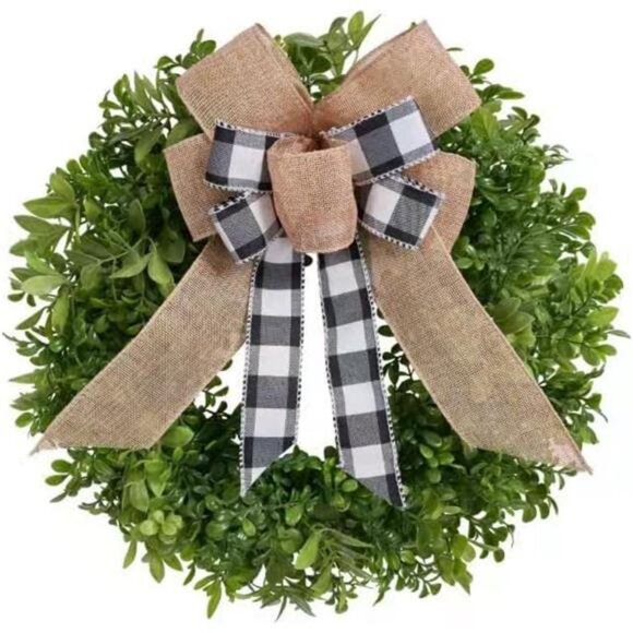 Boxwood Spring Wreath for Front Door, Farmhouse Spring Summer Wreath Decoration - Picture 1 of 8